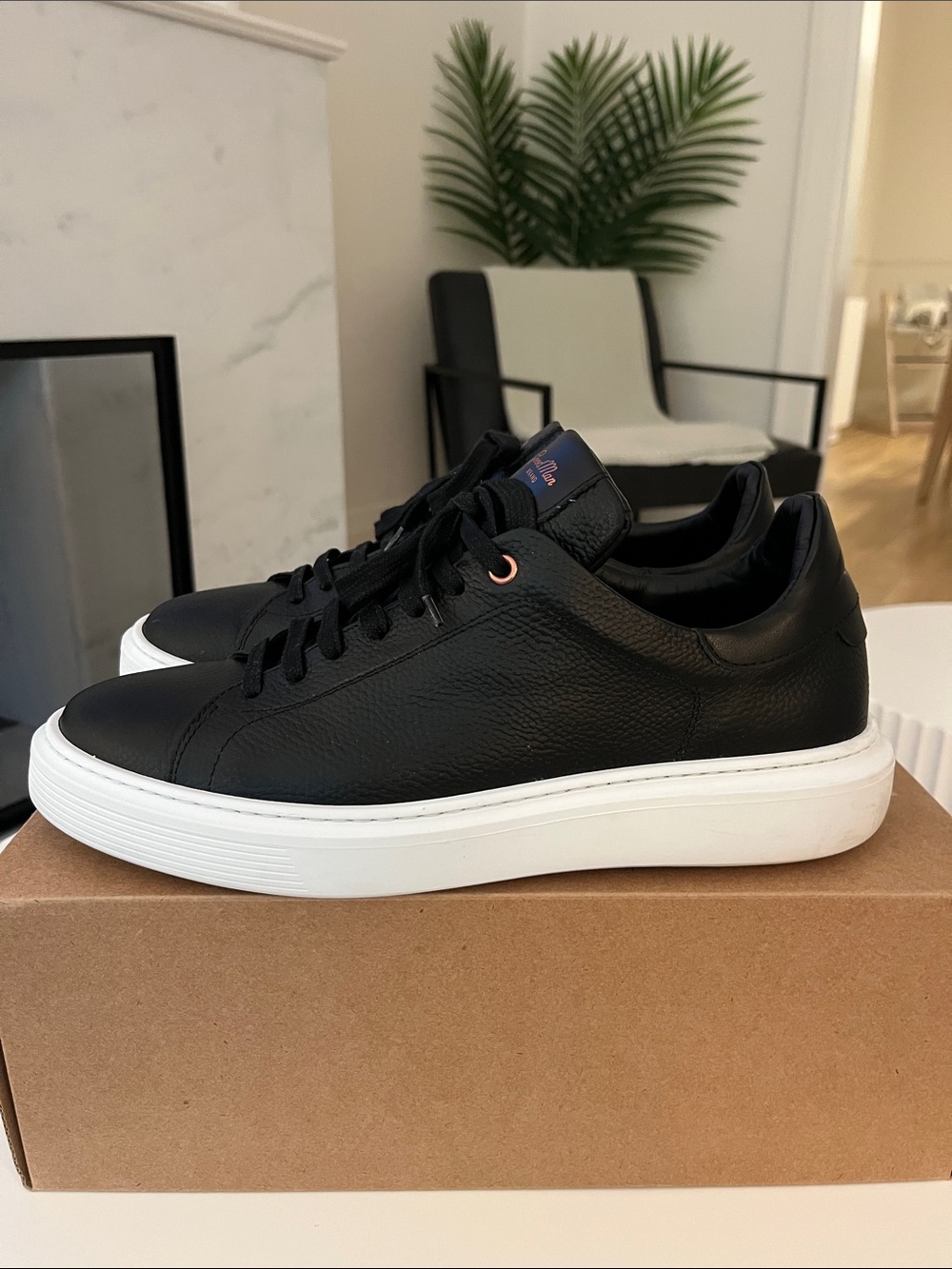Good Man Brand Black Leather Sneakers with White Platform Sole